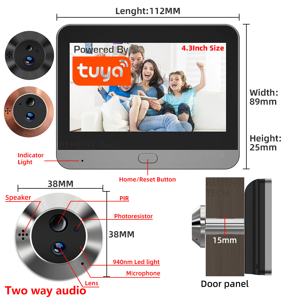 Peephole Camera Viewer - Mini Two Way Audio 3MP Tuya