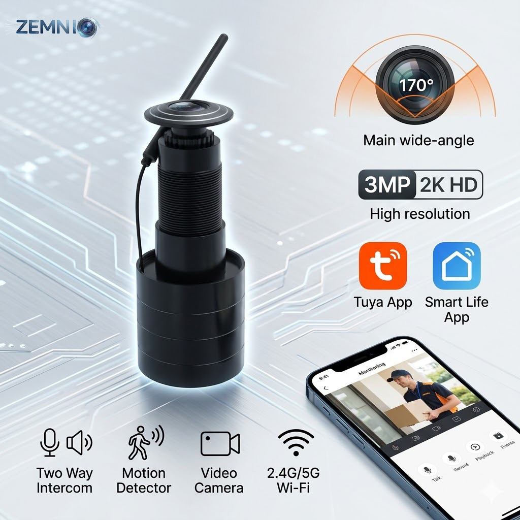 Peephole Camera Viewer - ZEMNIO 2K 3MP Smart Door Peephole