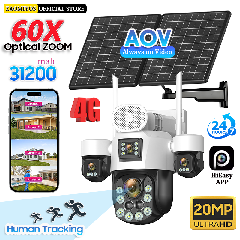 Home Security Brand - 4 Lens Outdoor 360° Surveillance Solar