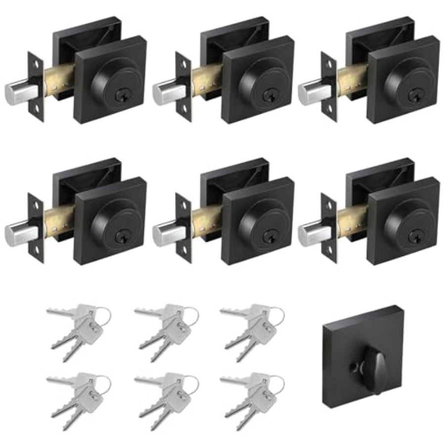Home Security Door Lock - Matte Black Square Single Cylinder Lock,,Home