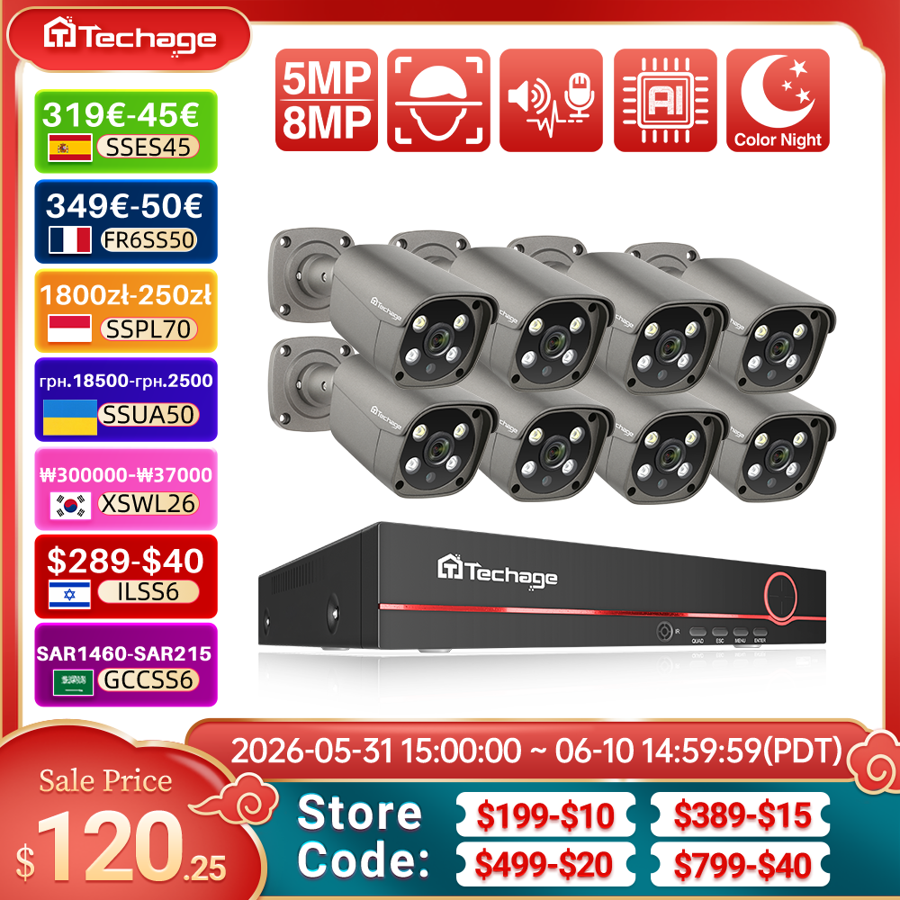Home Security Camera System - Techage 8CH 5MP 8MP Security Camera