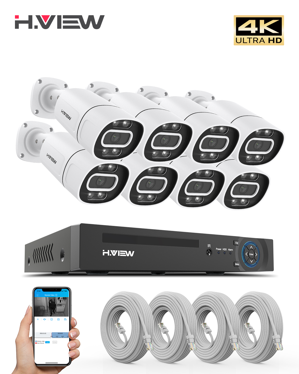 Home Security Camera System - H.View 4K 5Mp 8Mp poe Cctv