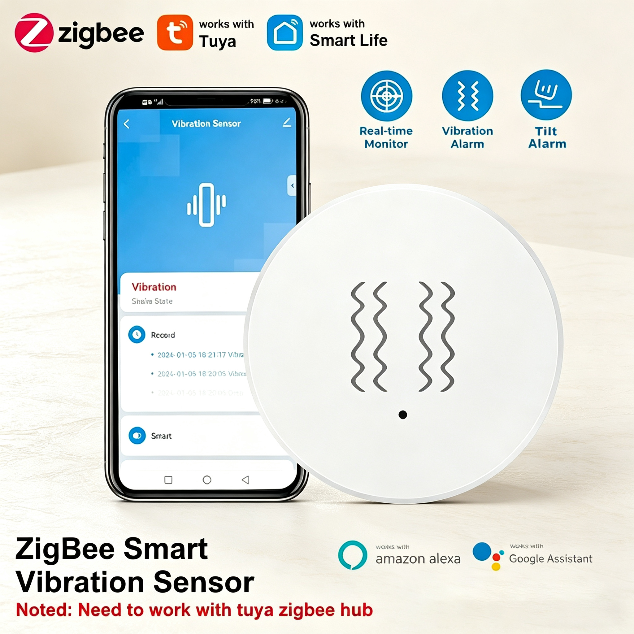 Home Security Services - Tuya ZigBee Smart Vibration & Tilt