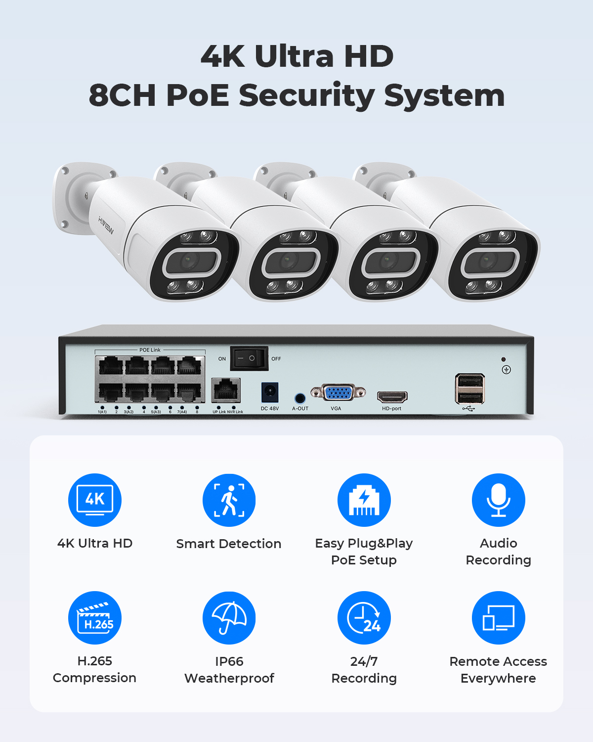 H.View 4K 5Mp 8Mp poe Cctv Sec - Home Security Camera System ulasan dan harga